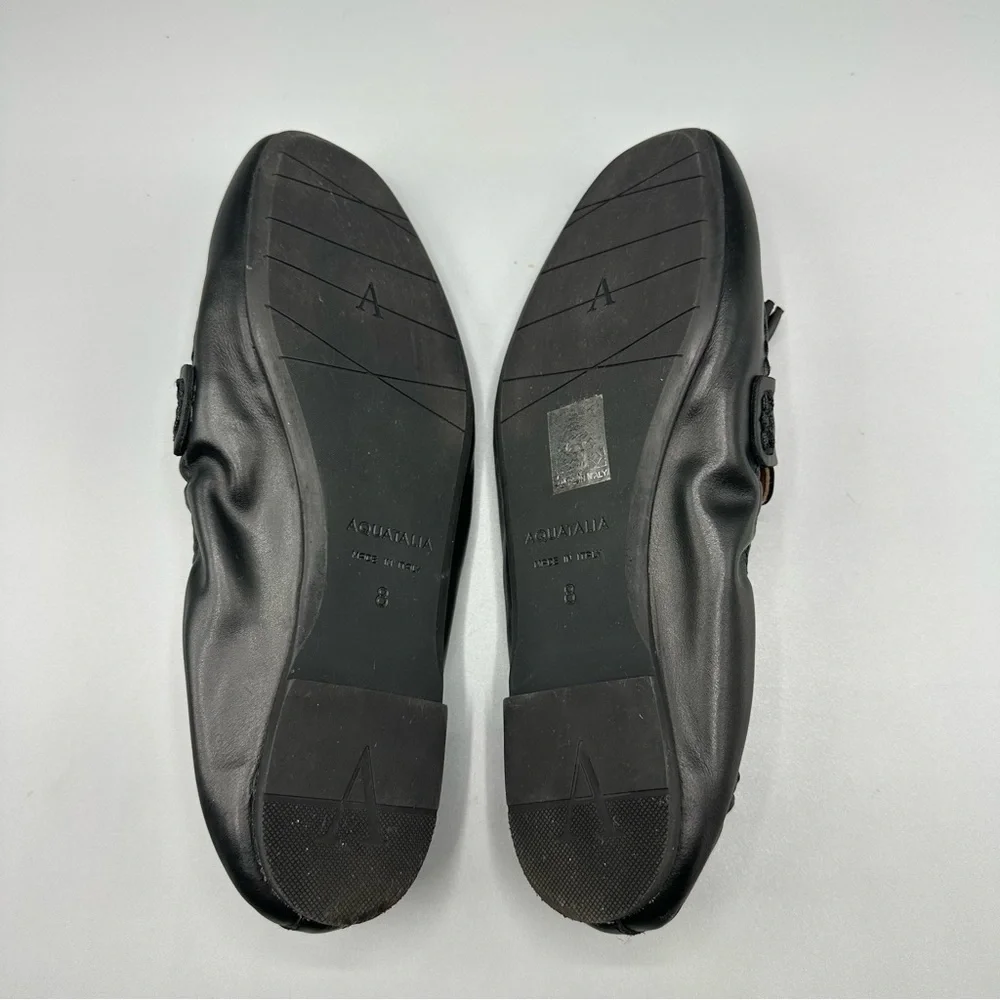 AQUATALIA Journee Tassel Loafer Flats Black Leather Womens Size 8